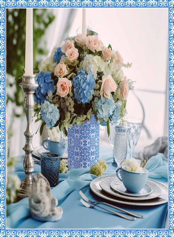 LemonRoad 6 Set Blue and White Porcelain Round Flower Box with Paper Removable Foam Vase Chinoiserie Vase Paper for Wedding Artificial Flowers Kitchen Party Table Centerpiece Home Decorations - Image 3
